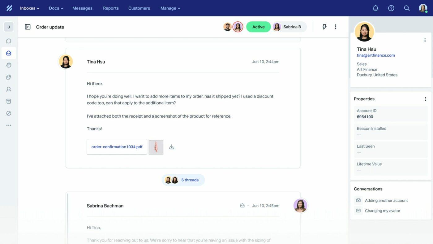 Dashboard di Help Scout per la gestione delle richieste di aiuto dei clienti