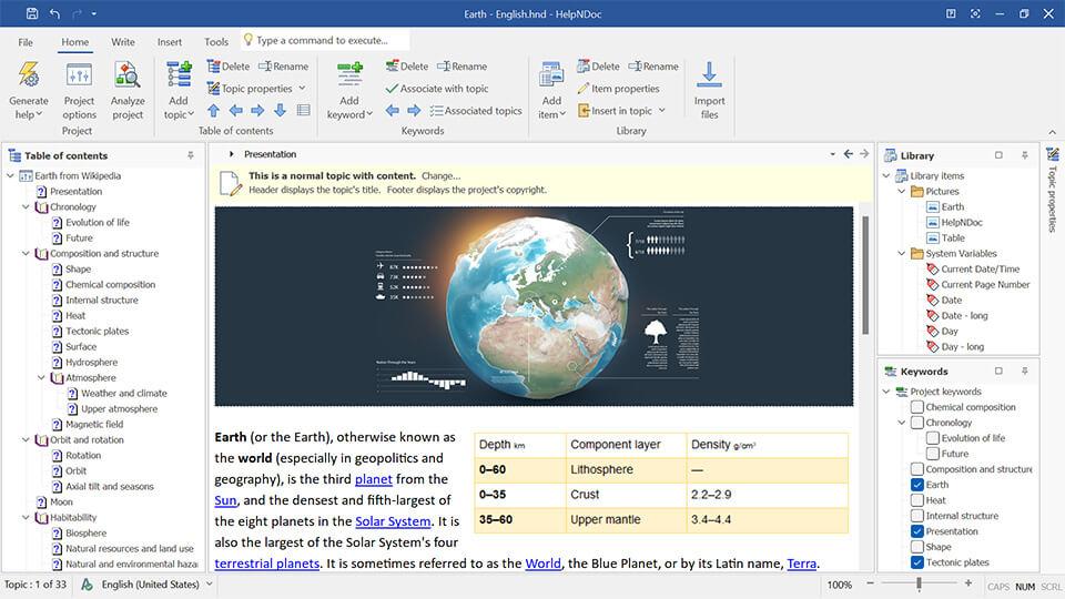 Visualizzazione dell'editor di HelpNDoc