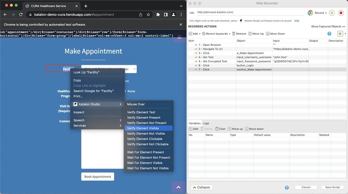 Generate test steps in Katalon Studio script view