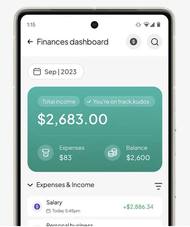 Life Planner's finances dashboard