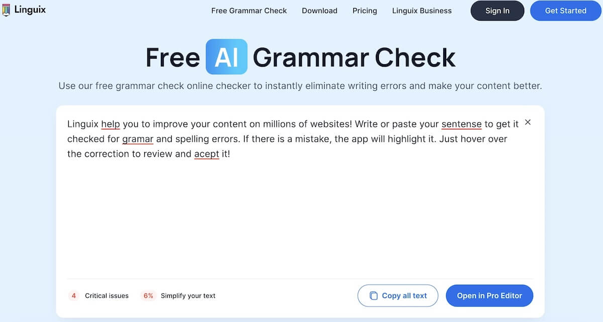 Linguix' online grammar checker
