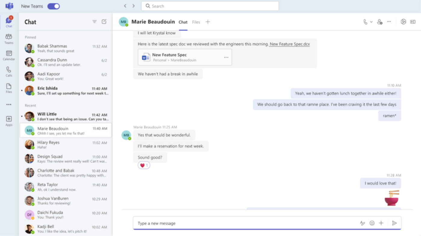 Interfaz de Microsoft Teams