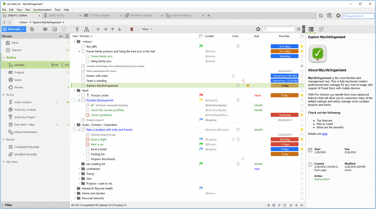 Aplicativo MyLifeOrganized (MLO)