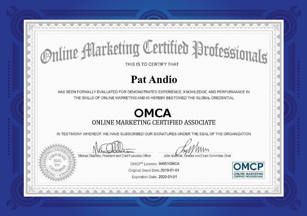 Exemplo de certificado OMCP