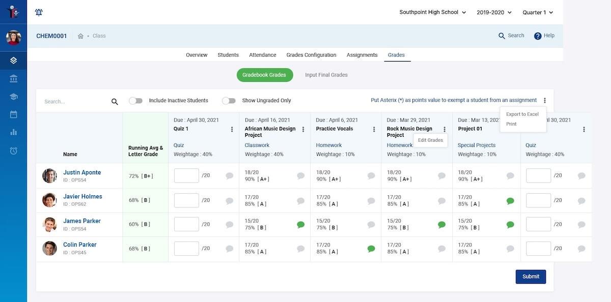 Managing student grades in openSIS