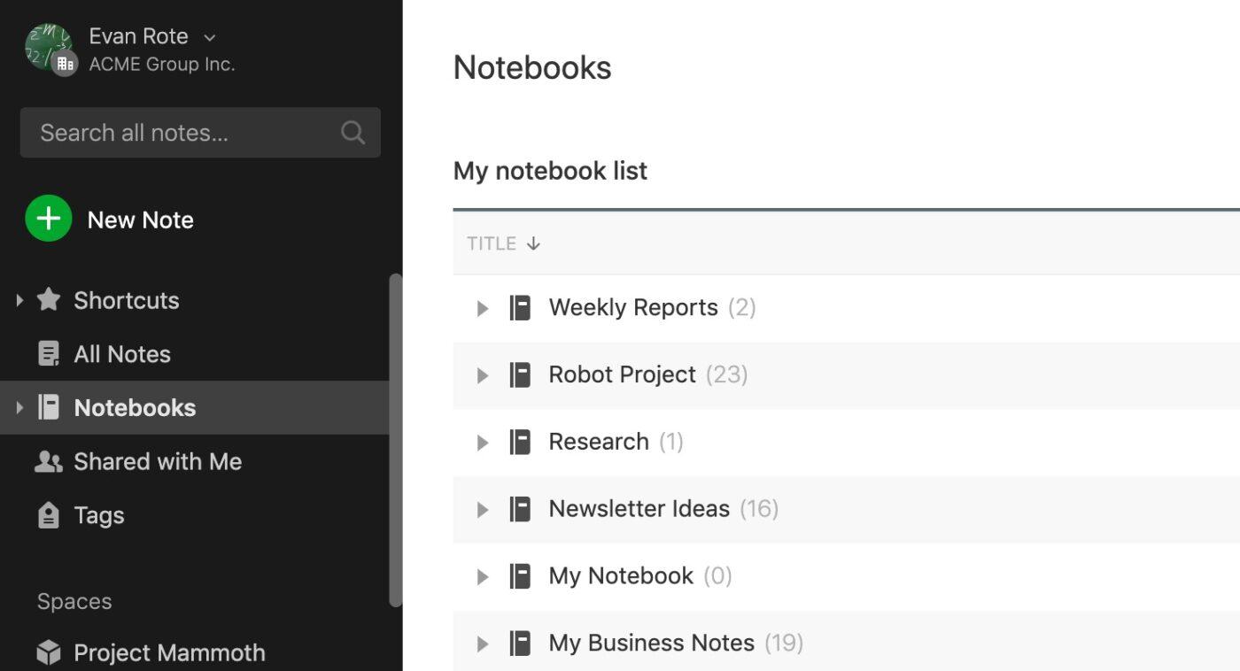 Organizing notes with notebooks in Evernote