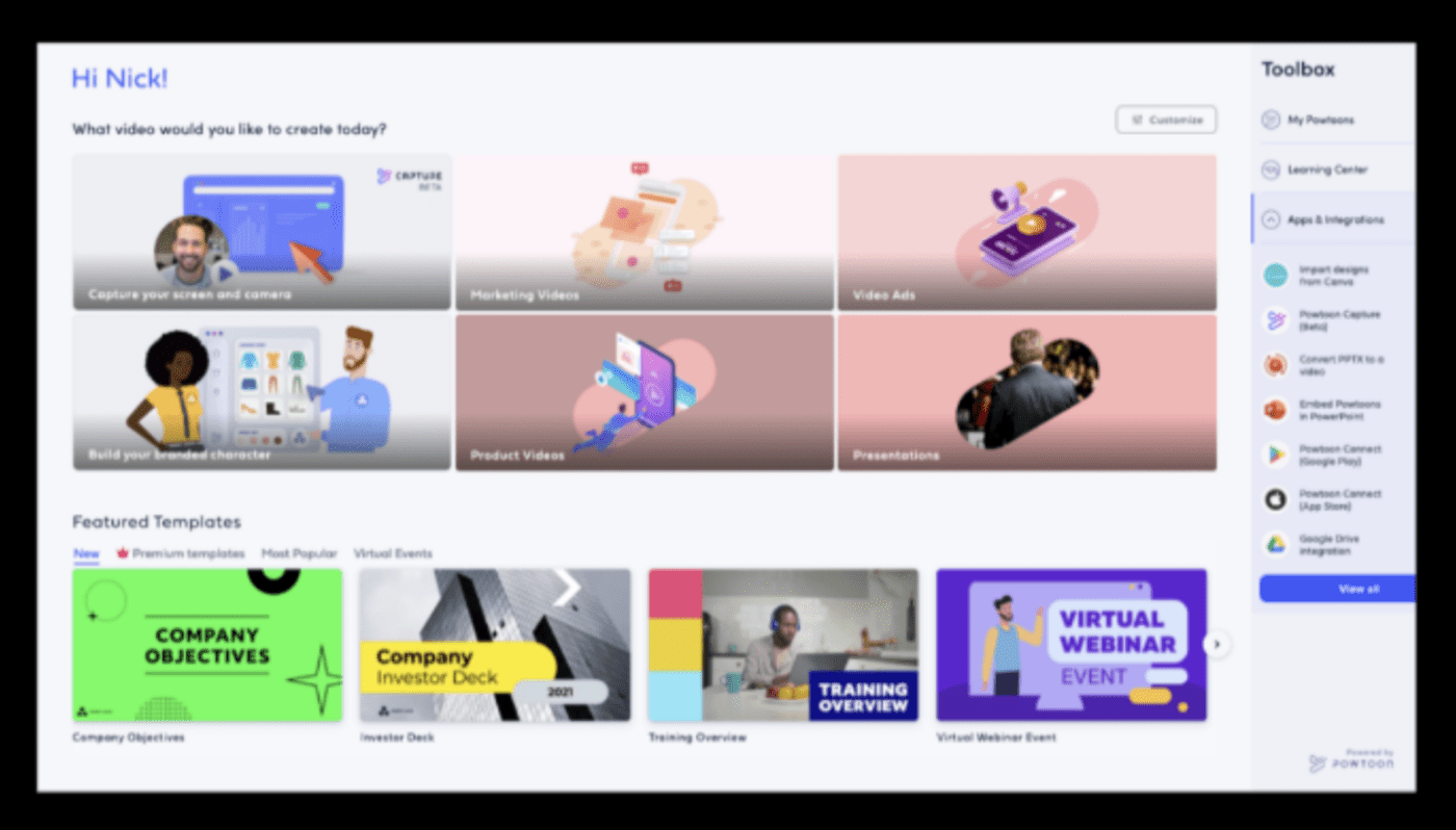 Powtoon video animation platform