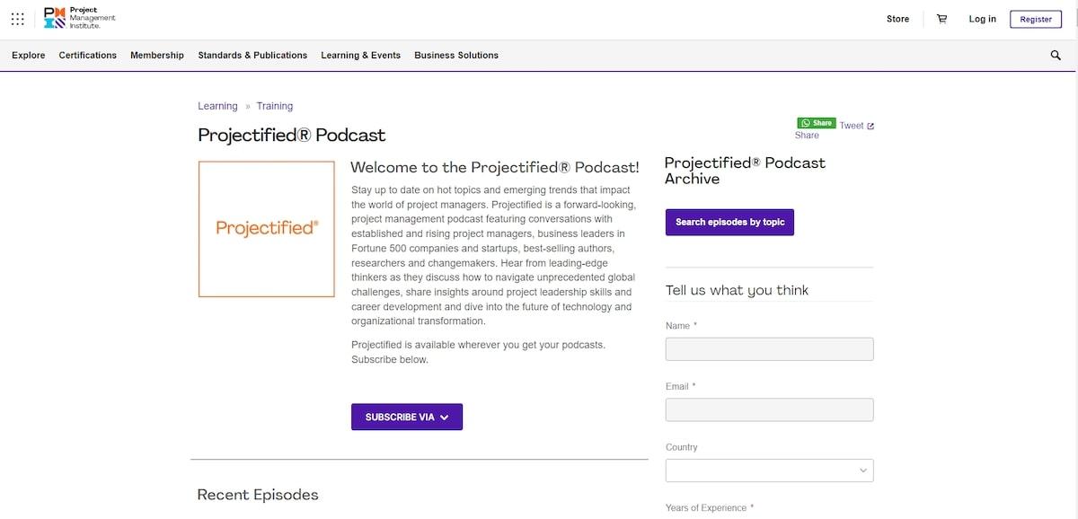 プロジェクト管理ポッドキャスト：Projectified Podcastホームページ