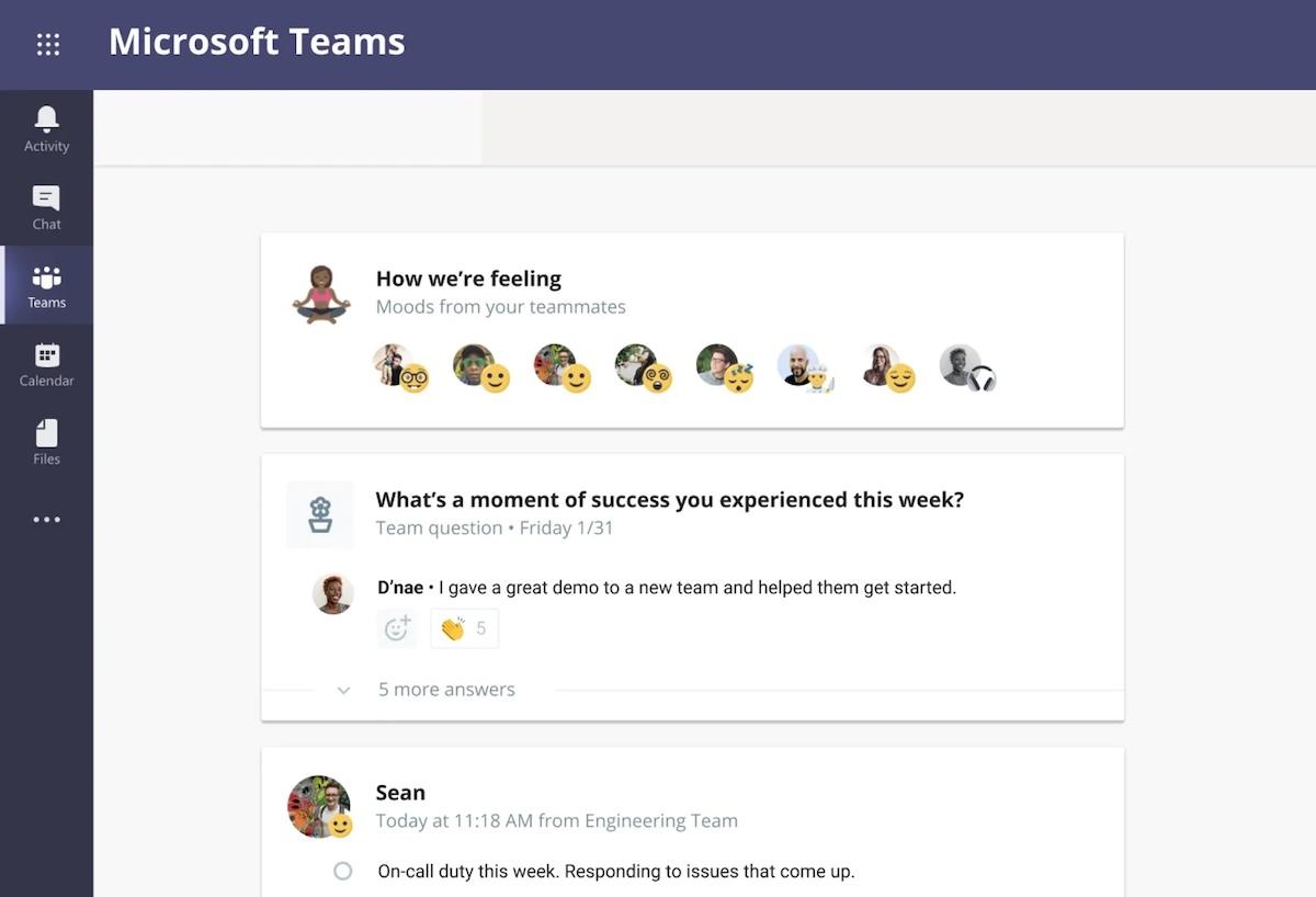 Bereich Check-ins und Fragen in Microsoft Teams