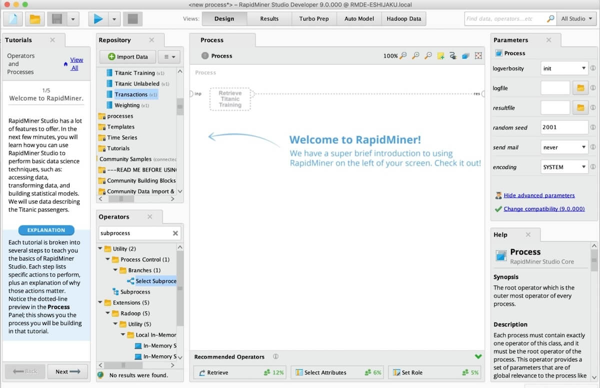 AI tools for nonprofits: RapidMiner's editor view