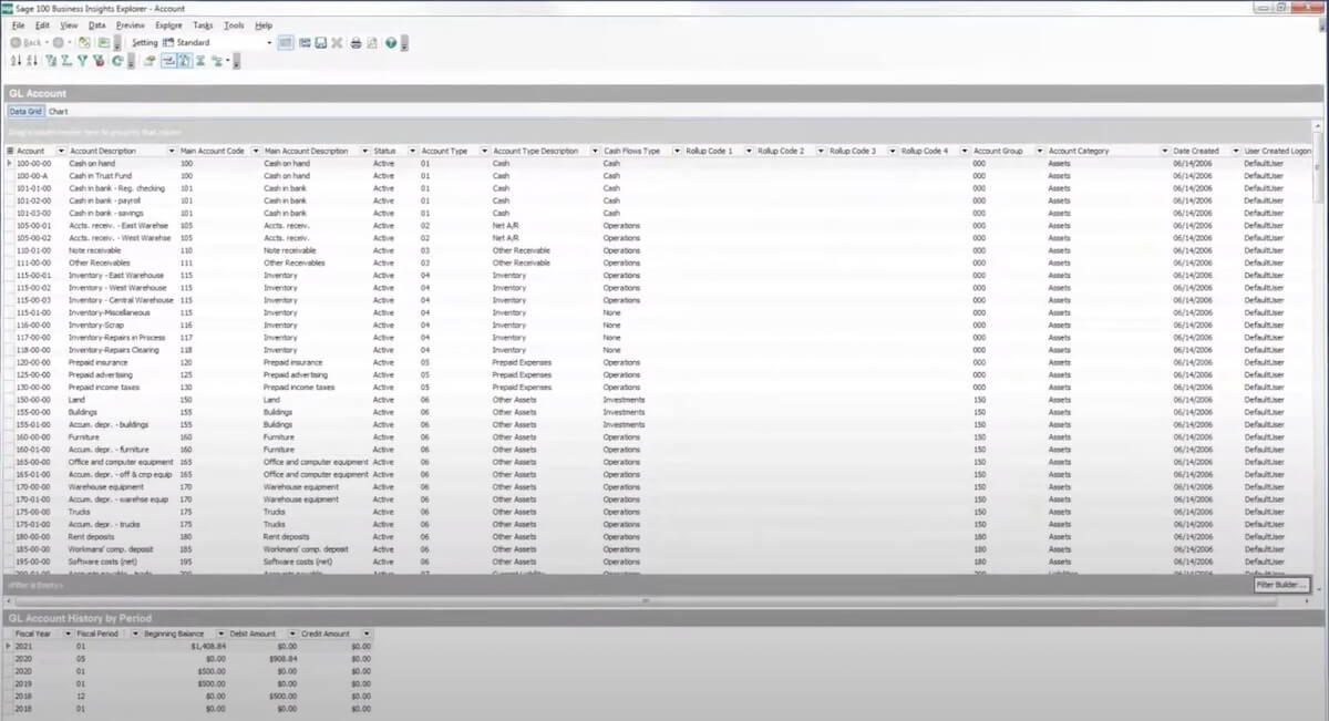 Lijst van accounts in Sage 100