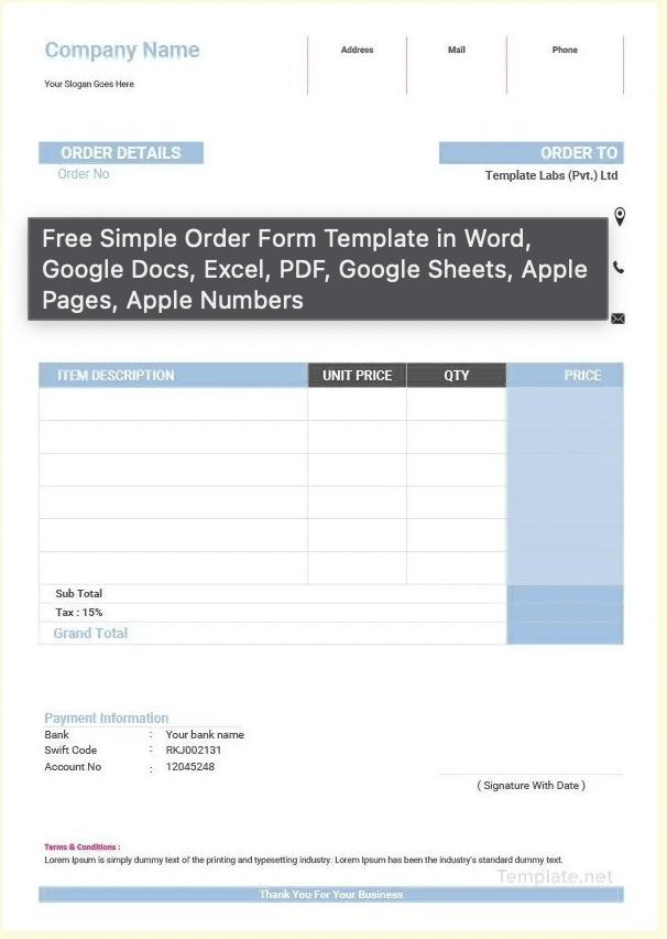 Modèle de formulaire de commande simple et gratuit