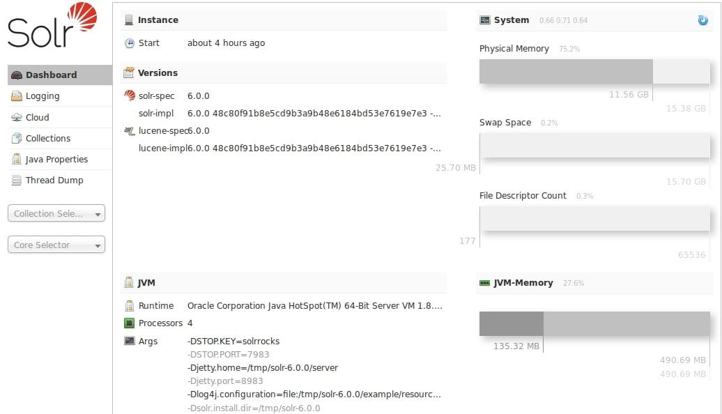 Elasticsearch alternatives: Solr's Dashboard