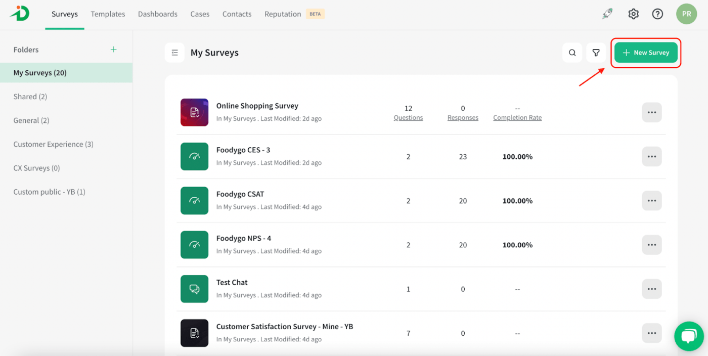 Painel de controle do SurveySparrow