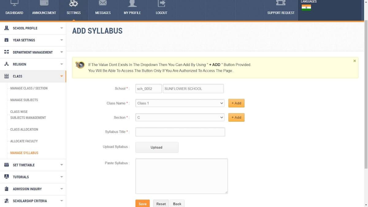University management software: adding a syllabus in Sweedu