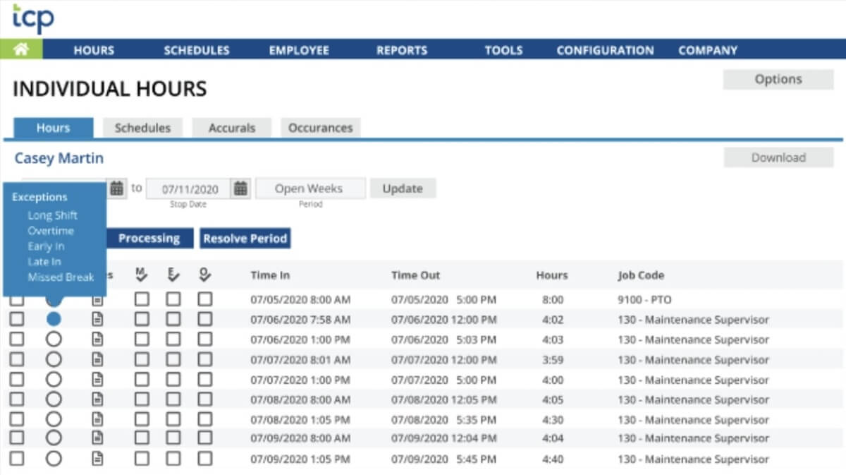 Control de presencia de empleados en TCP Software