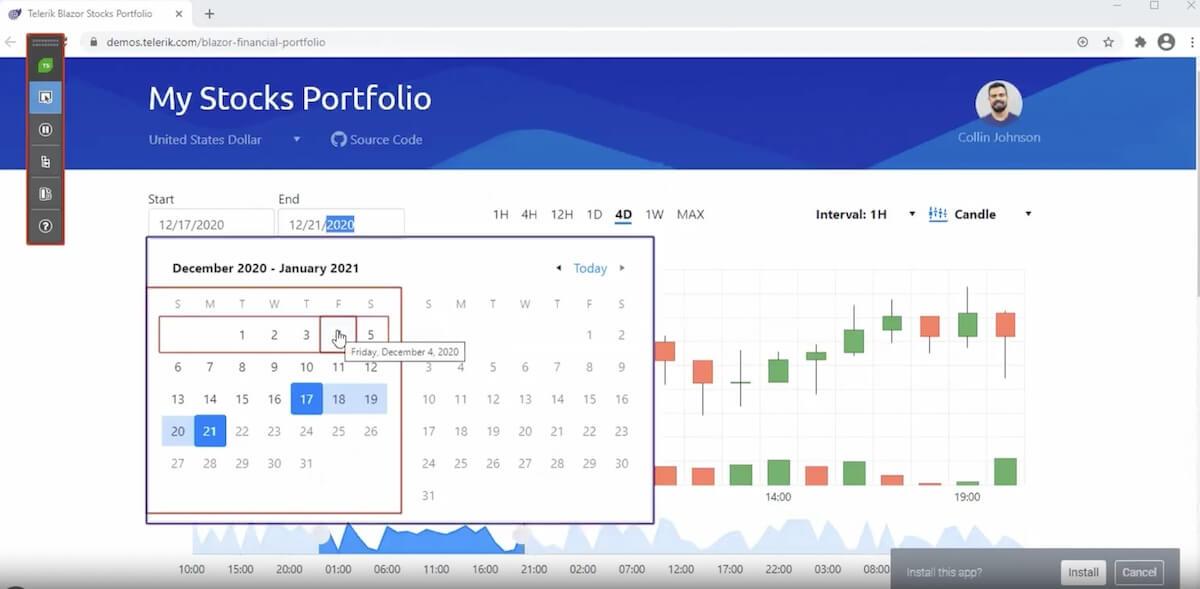 Visualização do calendário do Telerik Test Studio