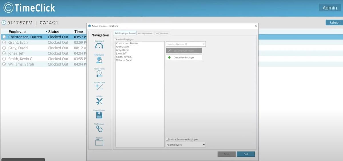 Time attendance software: editing employee records on TimeClick