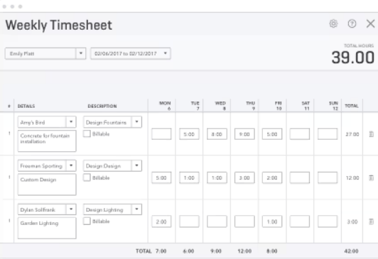 Rastreamento de horas semanais no Quickbooks