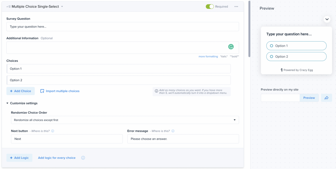 Using Crazy Egg to create a customer feedback survey