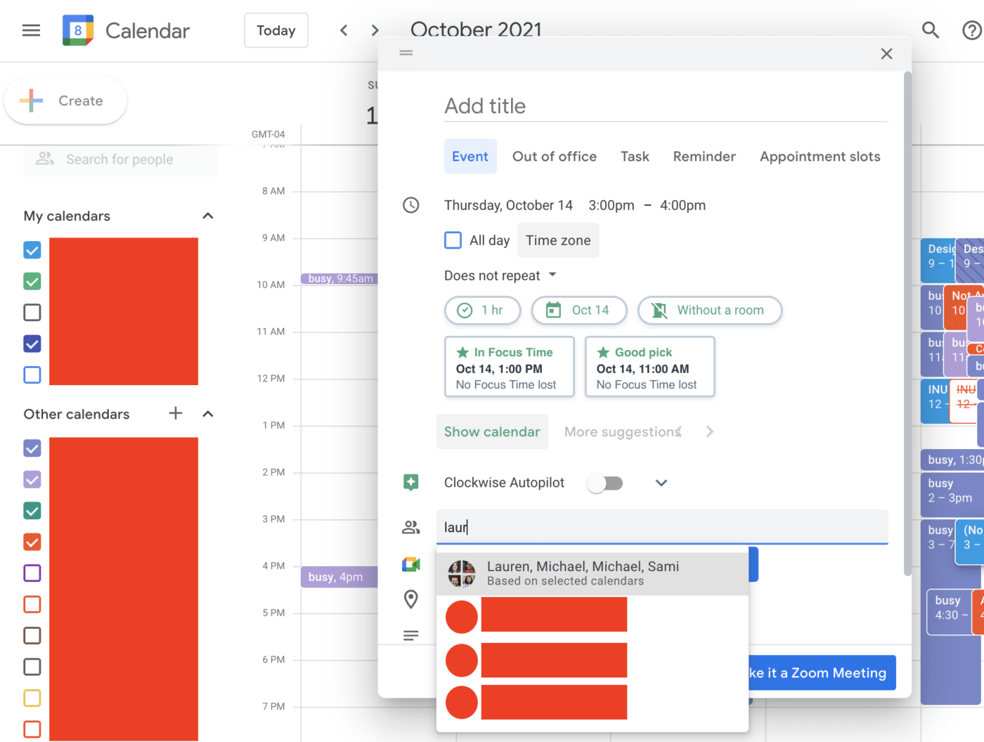 Using Google Calendar to track time inside and outside of meetings