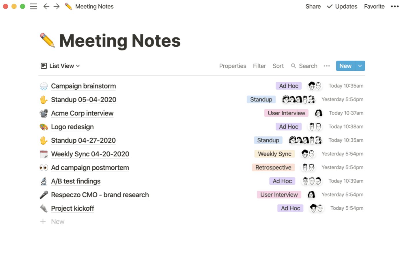 Using Notion note-taking tools to create meeting notes