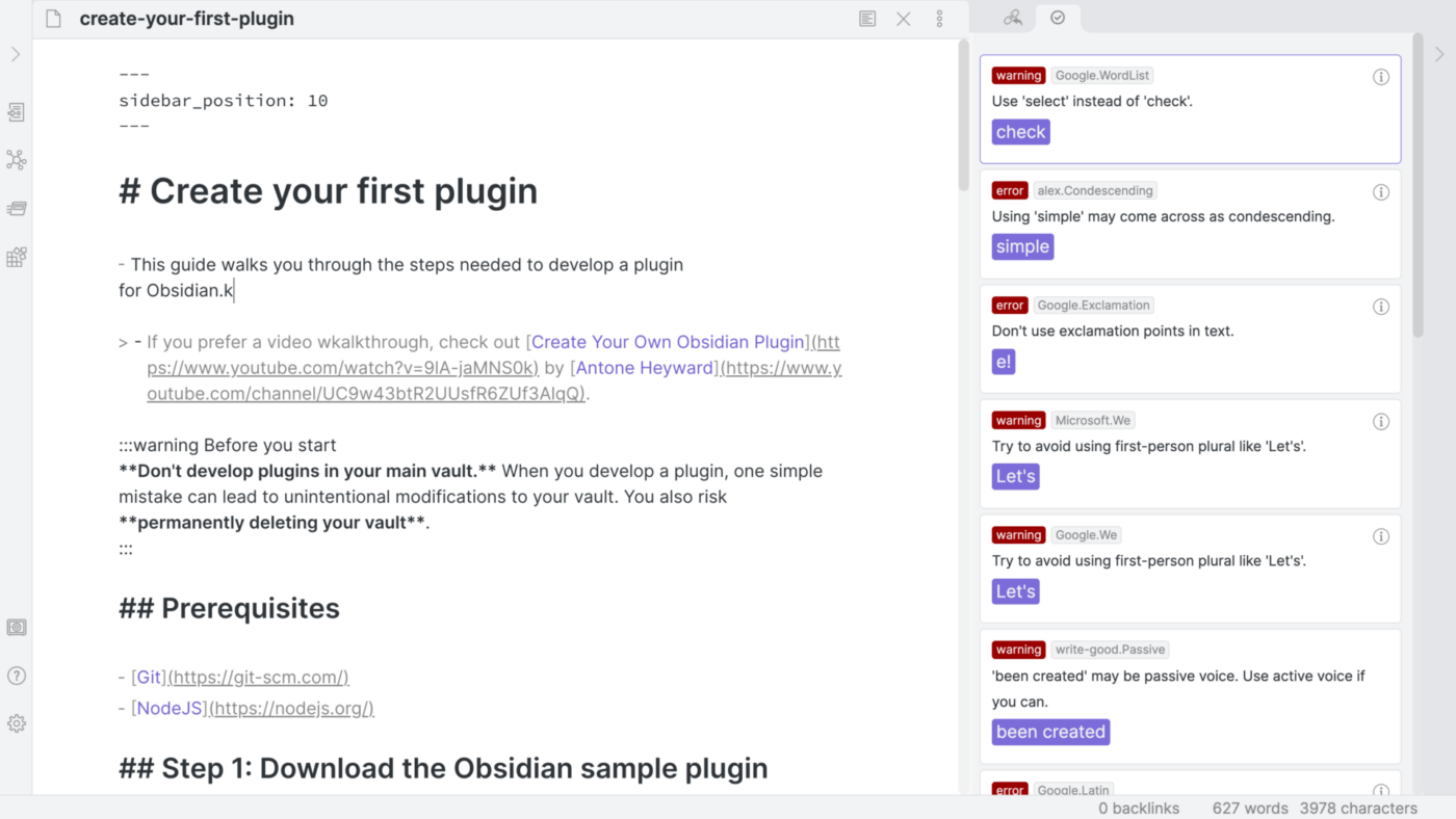 Using Obsidian to take notes about how to create plugins