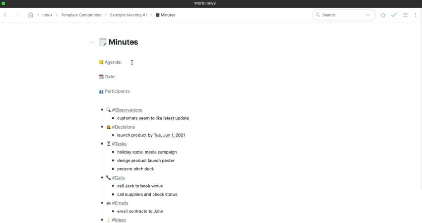 Workflowy를 사용하여 회의 중 노트 필기하기