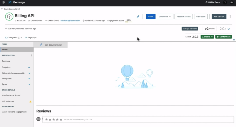 Een facturerings-API gebruiken in Anypoint Platform Exchange