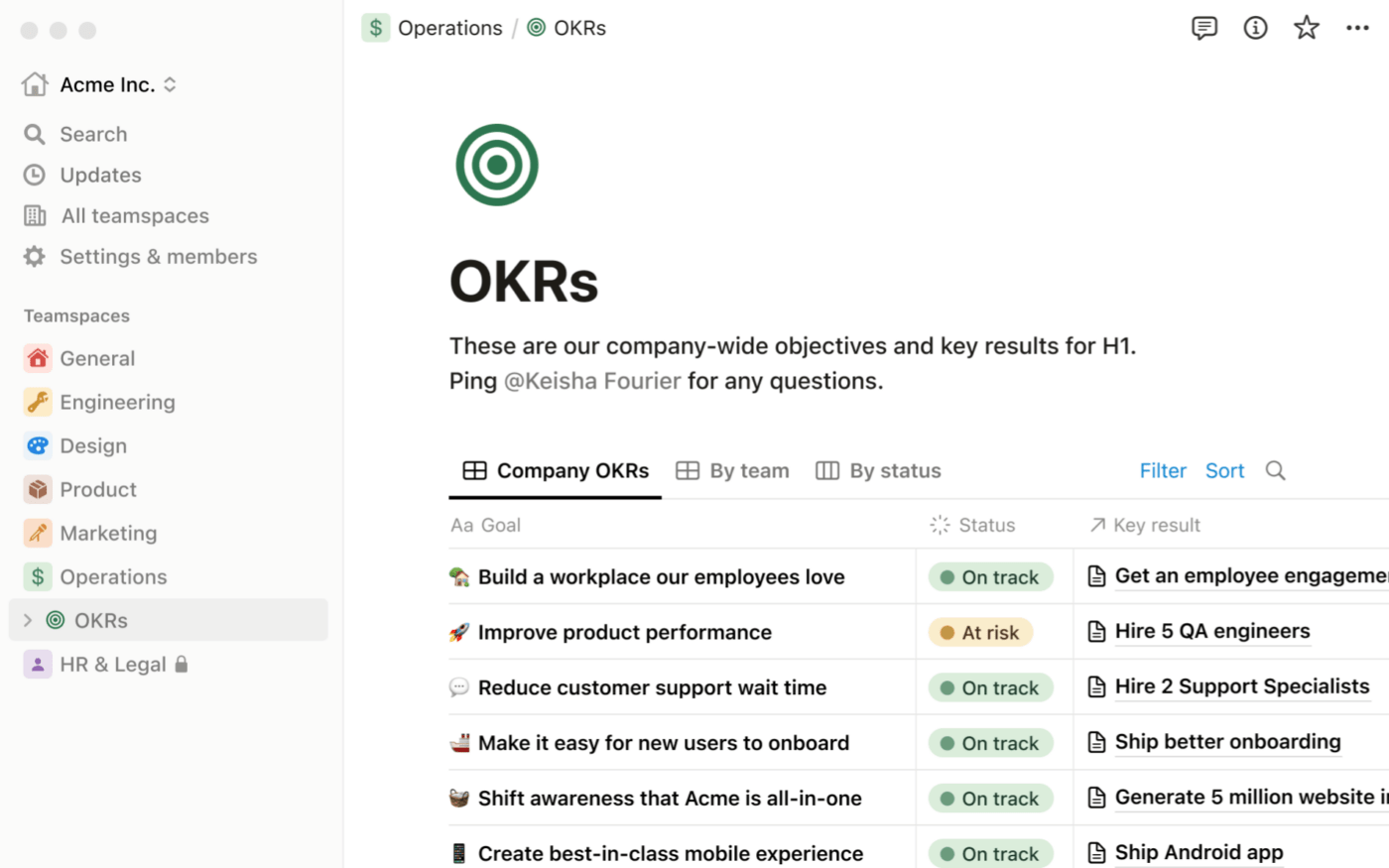 Using task management features in Notion to manage OKRs