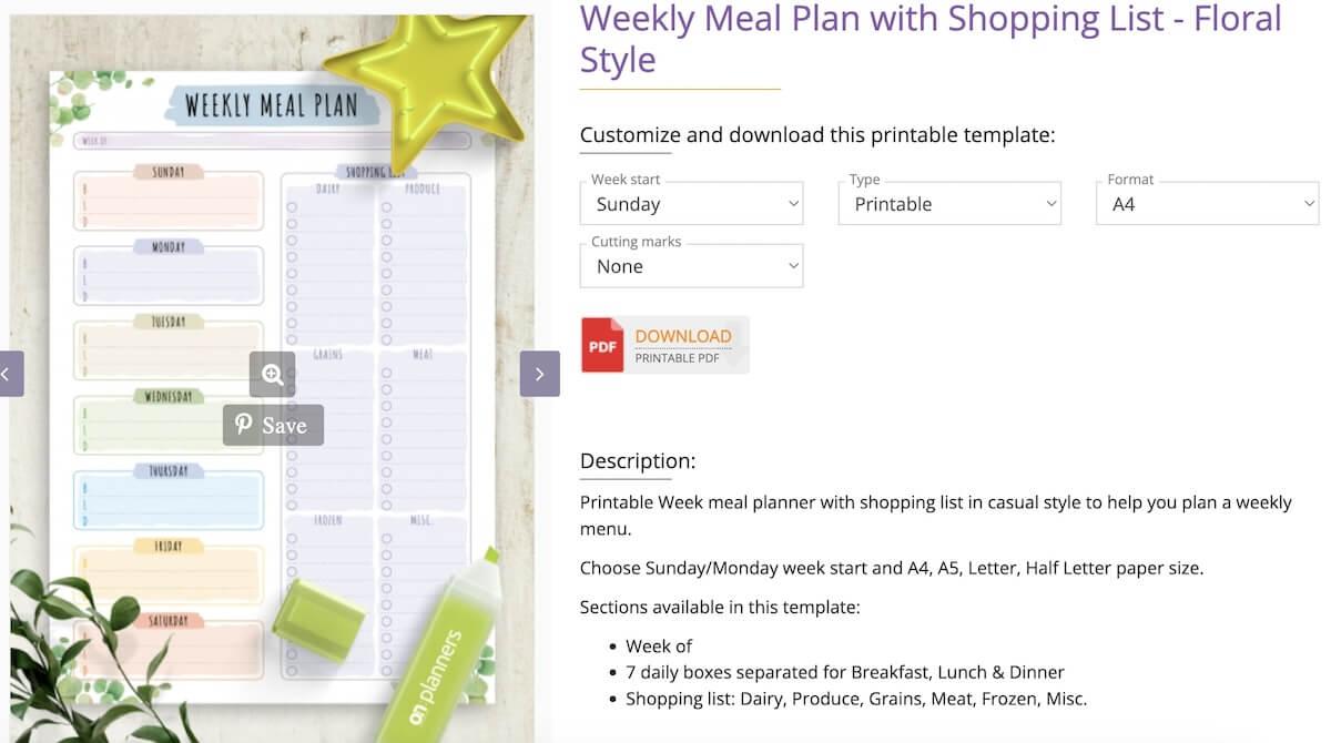 Weekly Meal Plan Template by OnPlanners