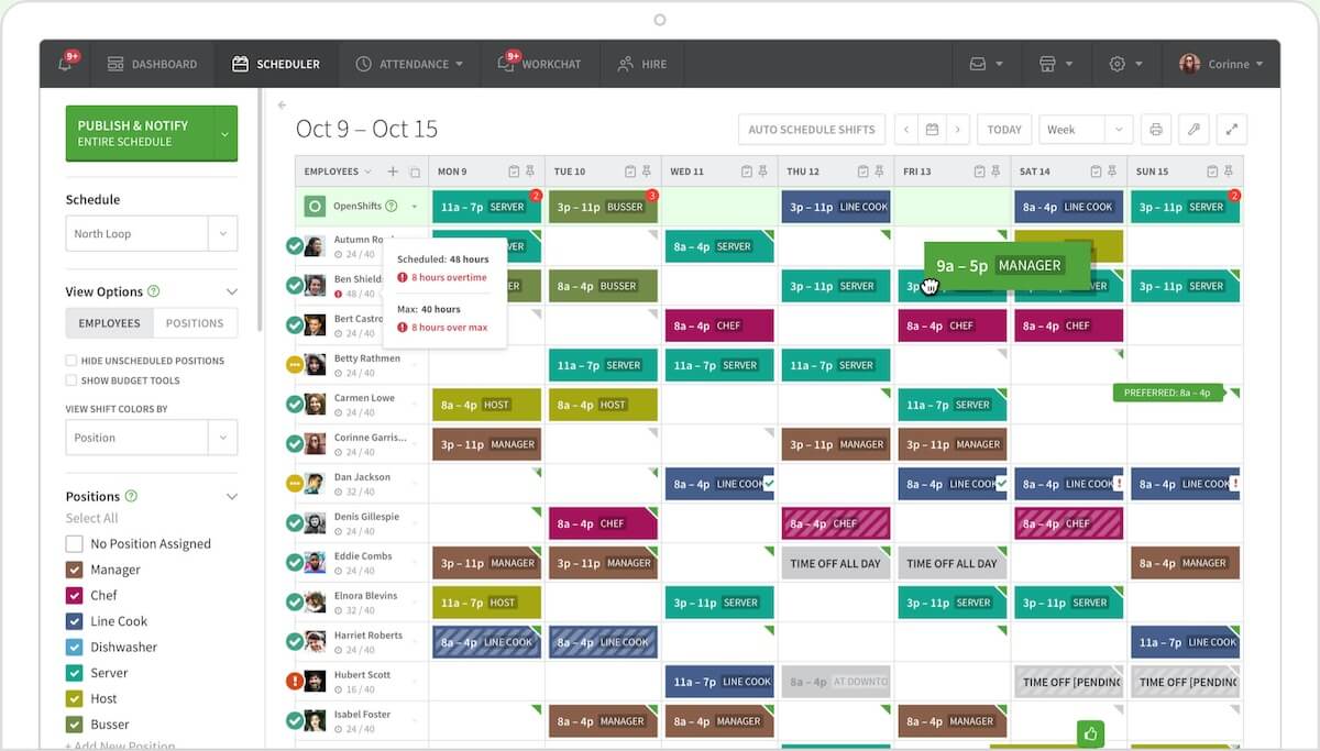 Screenshot della visualizzazione dello Scheduler di When I Work