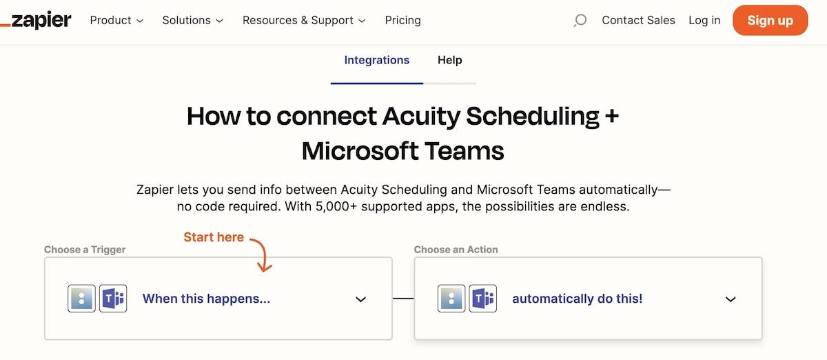 Microsoft Teams integrations: how to connect Acuity Scheduling and Microsoft Teams using Zapier