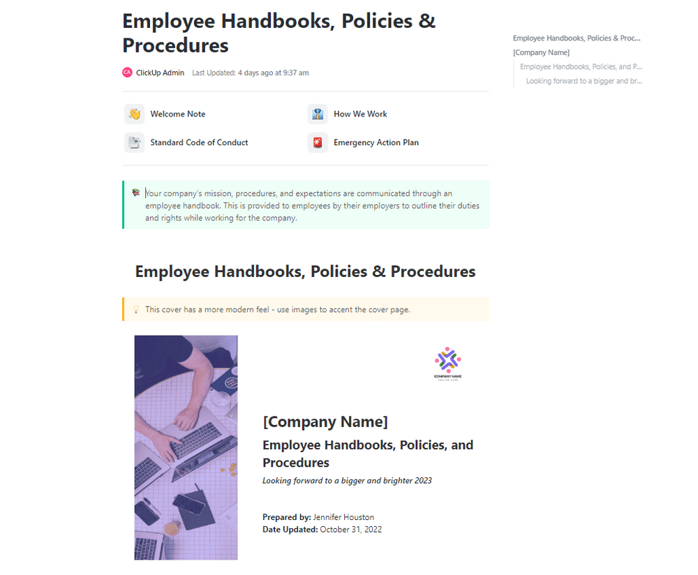 ClickUp Employee Handbook & Policy Template