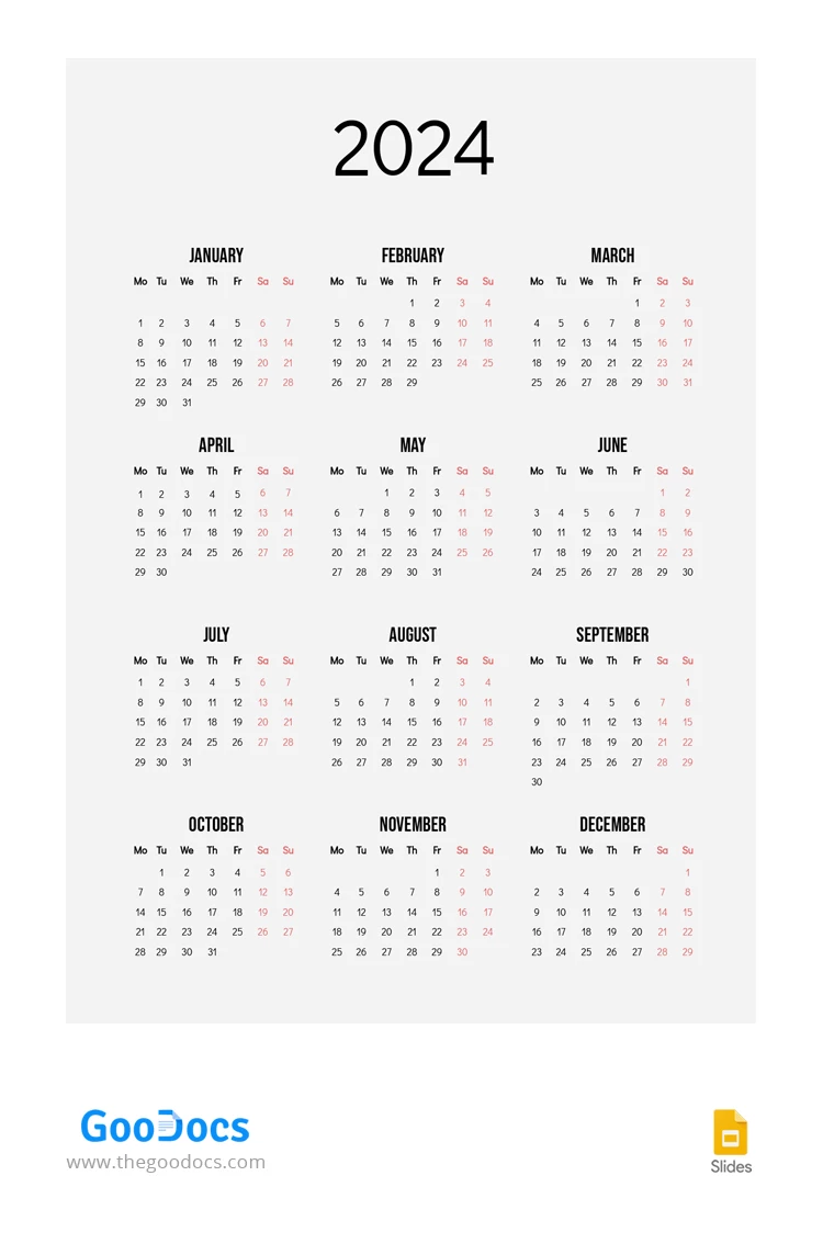 Annual Calendar 2024 Google Sheets Lucie Robenia