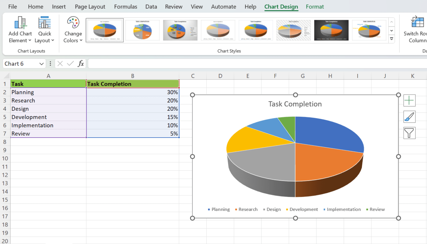 how to make a pie chart in excel clickup steps