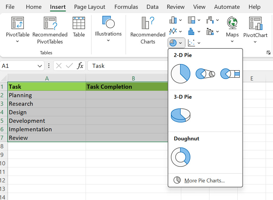 how to make a pie chart in excel clickup steps