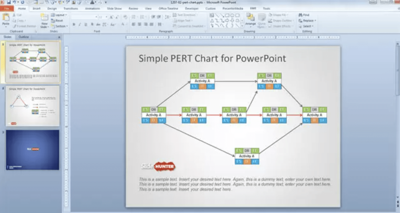 Präsentation PERT Diagramm Vorlage von Slide Hunter