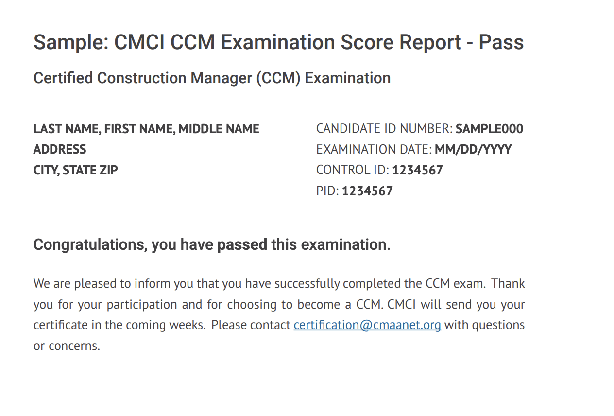 Certificat de construction CCM CMAA