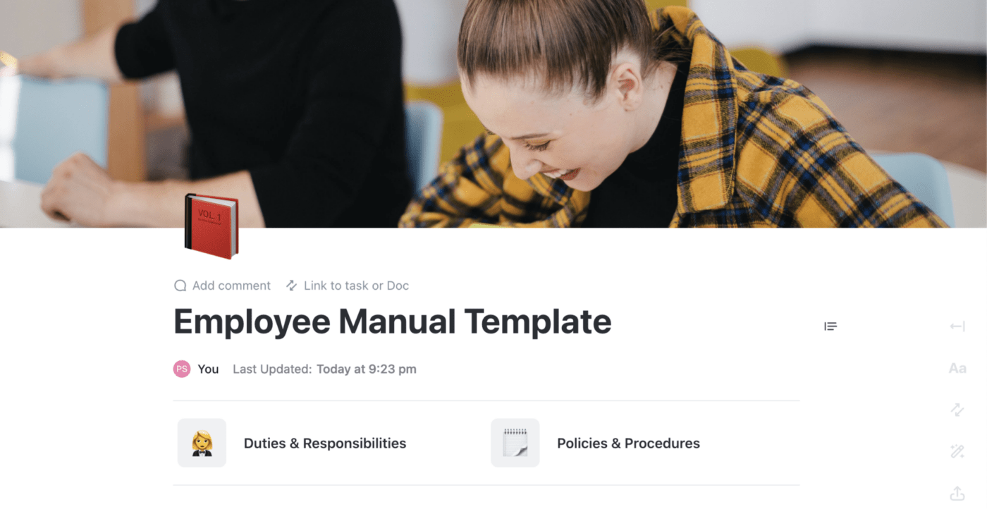 Modèle de manuel de l'employé par ClickUp