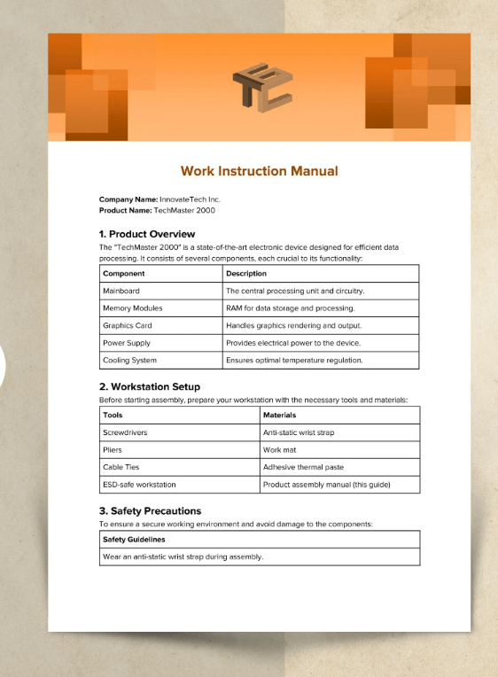 Modelo de manual de instruções de trabalho do Microsoft Word