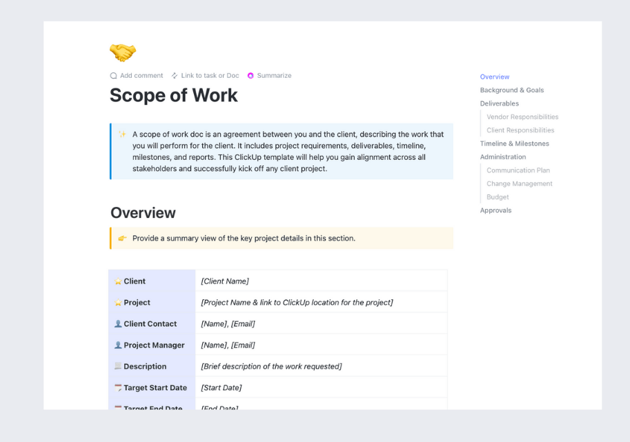 ClickUp Scope of Work Template
