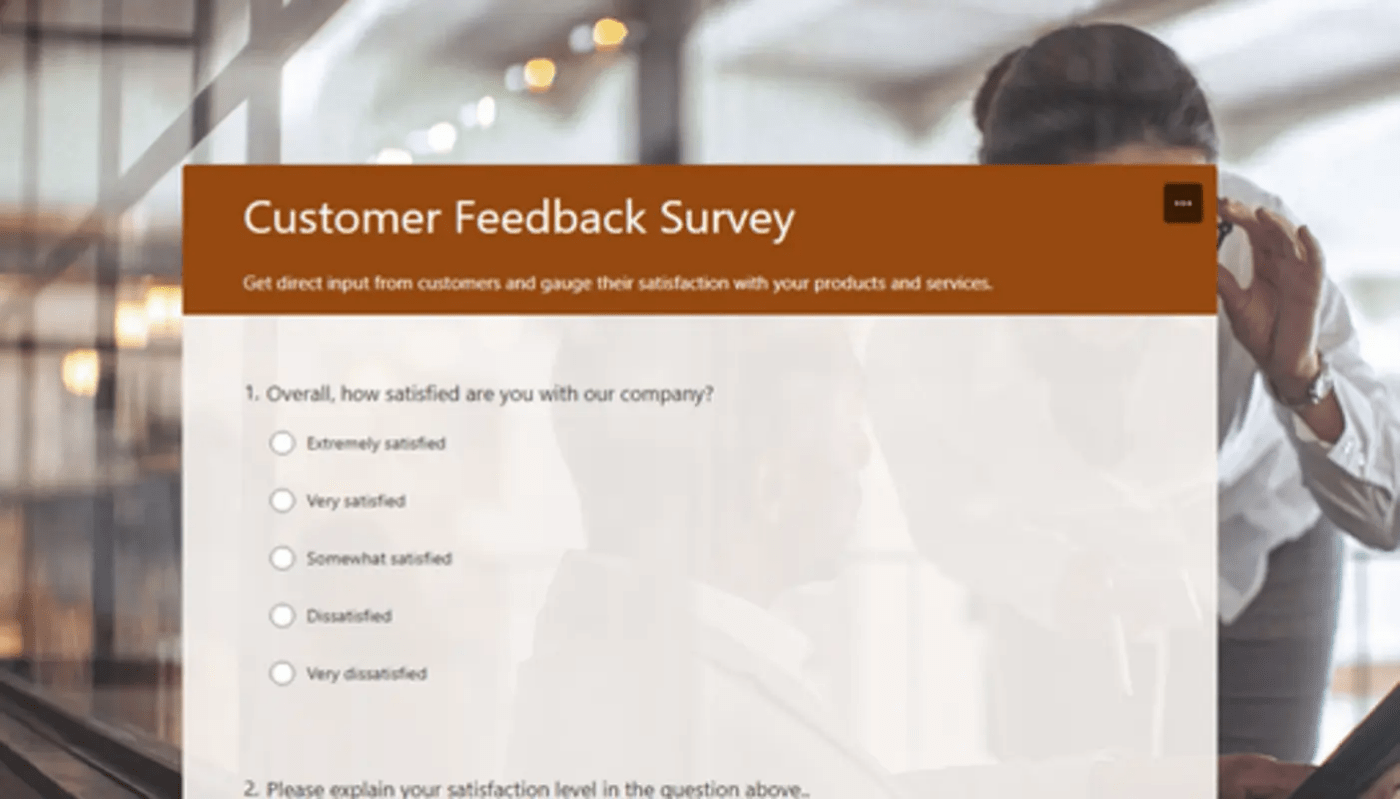 Microsoft form customer feedback template