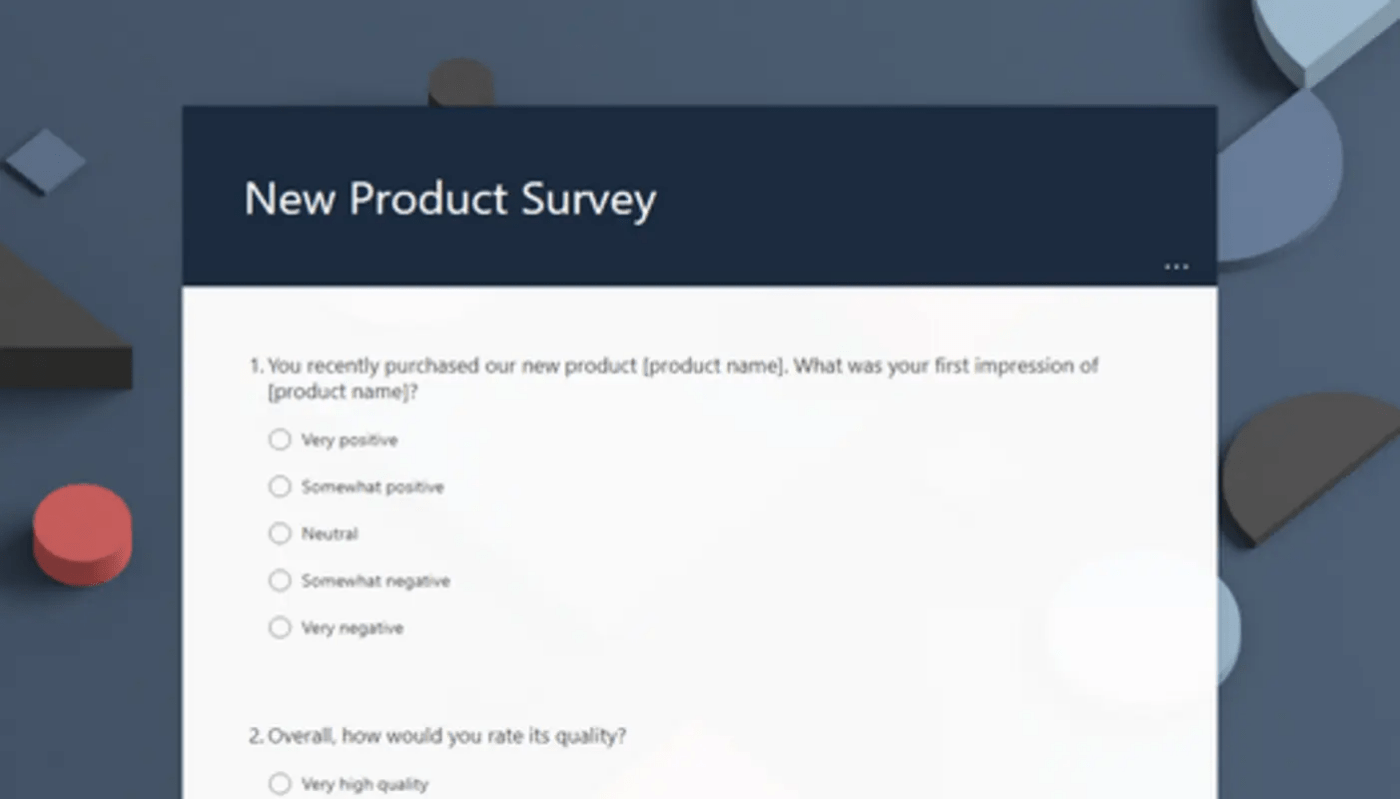 Modelo de pesquisa de feedback de produto em formulário da Microsoft