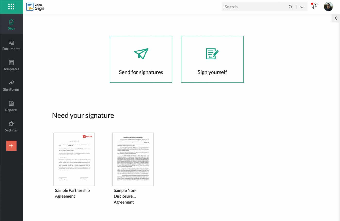 zoho sign app screenshot