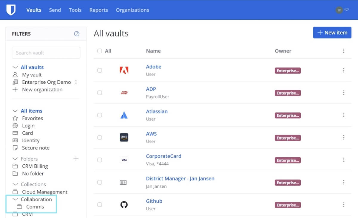 Password managers: list of websites in Bitwarden