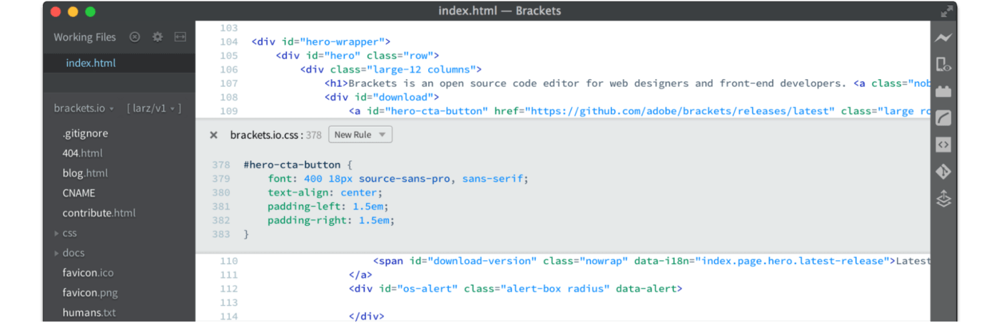 Editor di testo Brackets