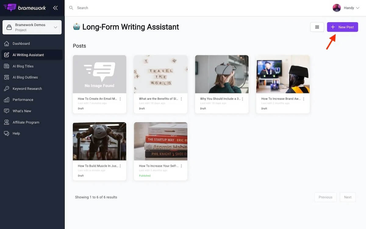 AI tools for keyword research: Bramework's AI writing assistant