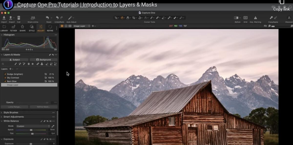 Logiciel de retouche photo : outils de modification en cours dans Capture One