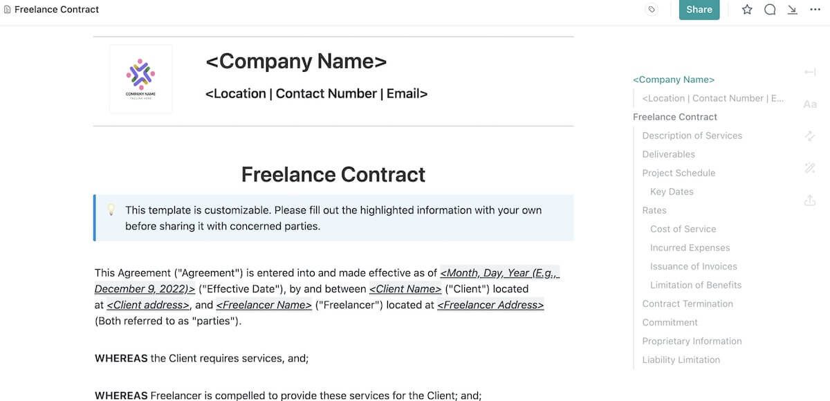 Create legally binding contracts using the Freelance Contract Template